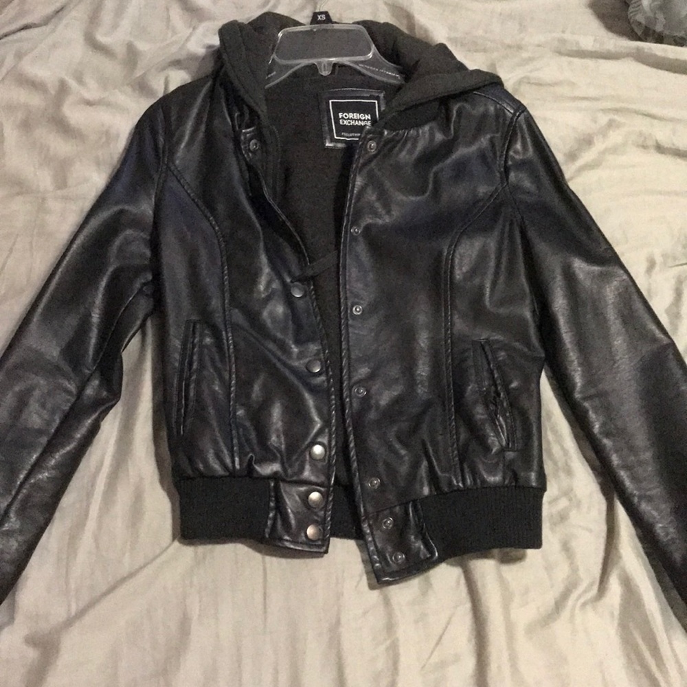 Hooded leather jacket